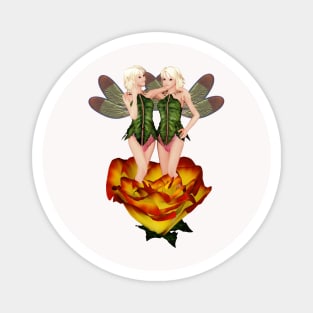 Gemini woman girl fairy faerie elf standing in rose Magnet